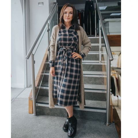 French Connection Evetta Check Midi Shirt Dress | Navy Utility Check