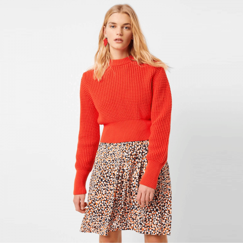 French Connection Luna Mozart Waffle Knit Cropped Jumper | Poppy Red