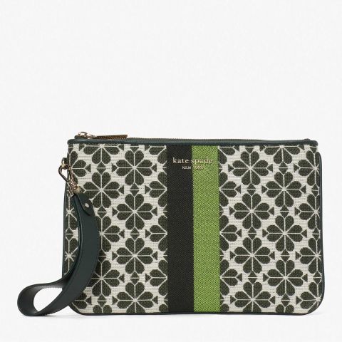 Kate Spade New York Spade Flower Jacquard Stripe Pouch Wristlet | Green