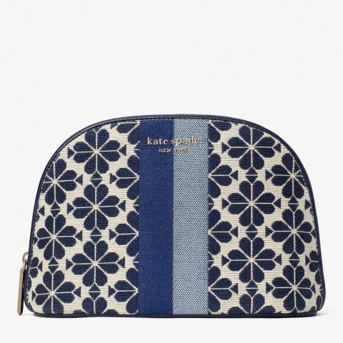 Kate Spade New York Flower Jacquard Stripe Large Dome Cosmetic Case | Blue