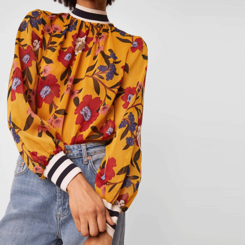 French Connection Eloise Crinkle Printed Top | Mustard Seed Multi