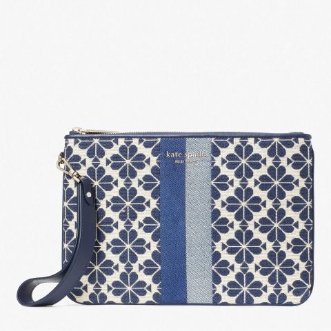 Kate Spade New York Flower Jacquard Stripe Pouch Wristlet | Blue